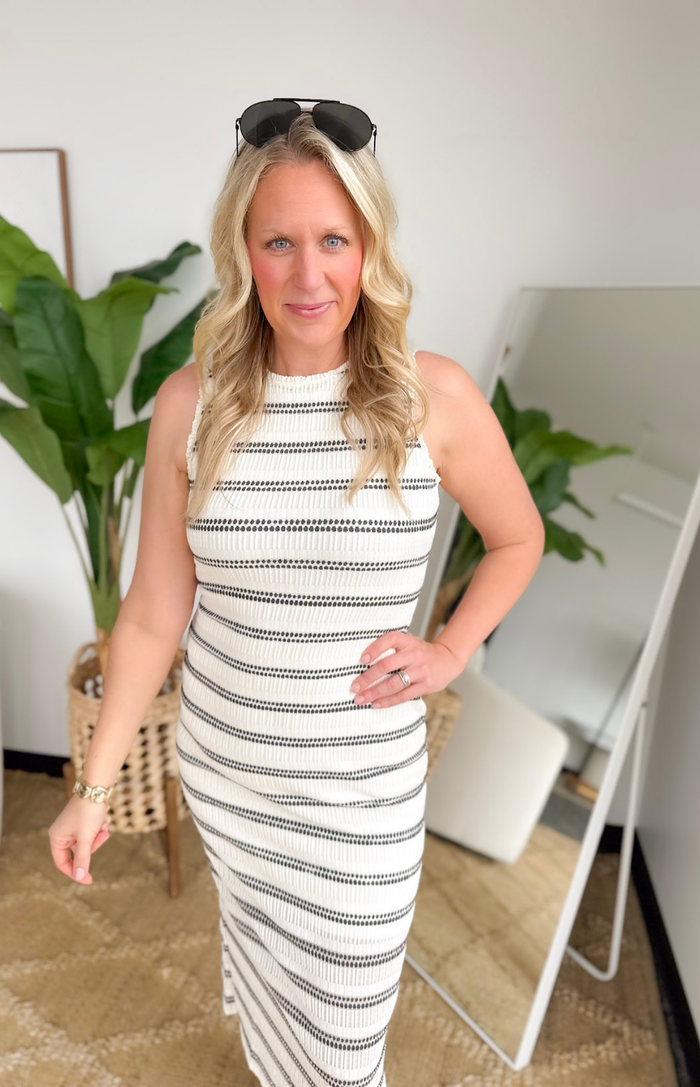 Striped Lace Sleeveless Midi Dress