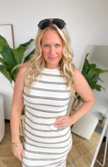 Striped Lace Sleeveless Midi Dress