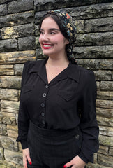 1940s Sweetheart Blouse - Black