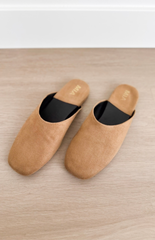 Tan Suede Slip On Mules