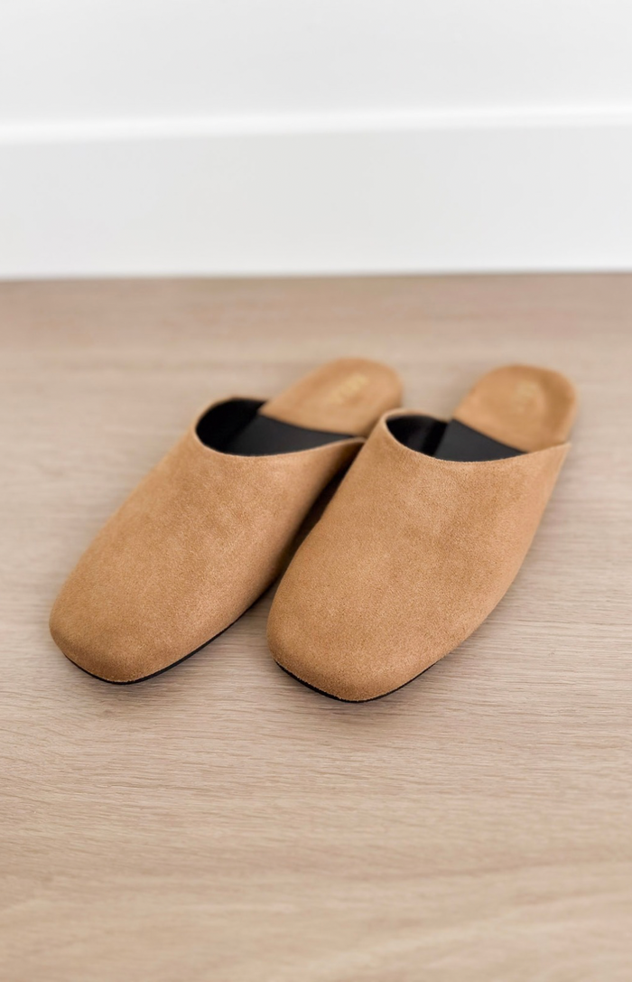 Tan Suede Slip On Mules