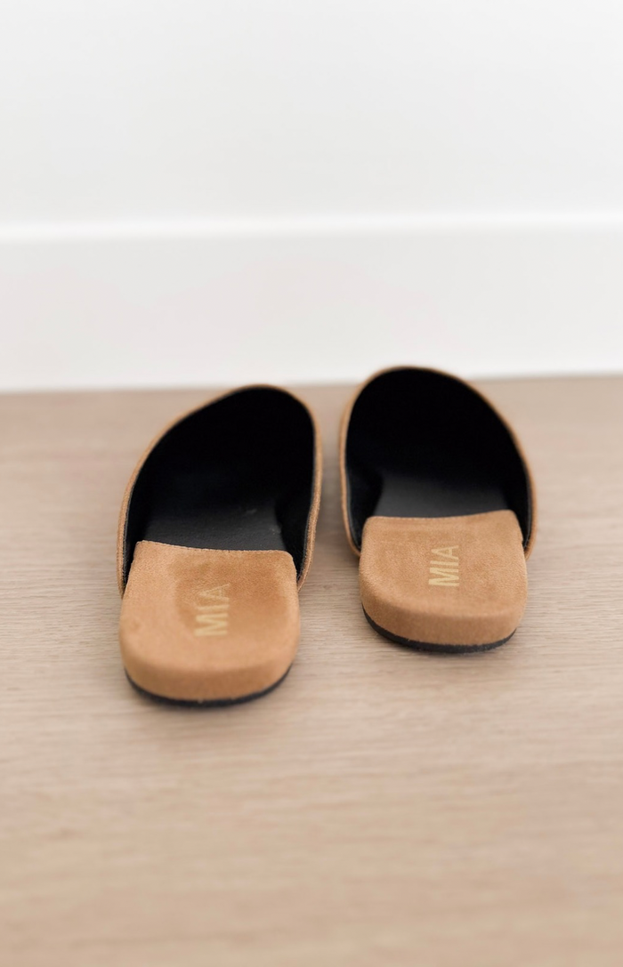 Tan Suede Slip On Mules