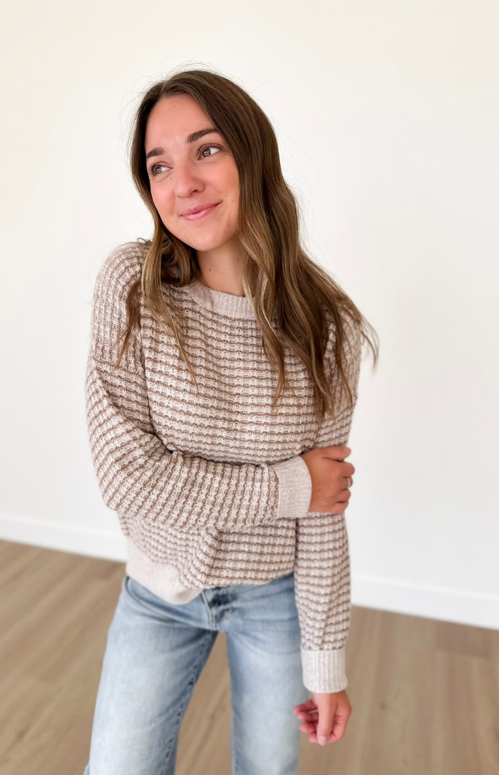 Taupe/Tan Striped Knit Sweater