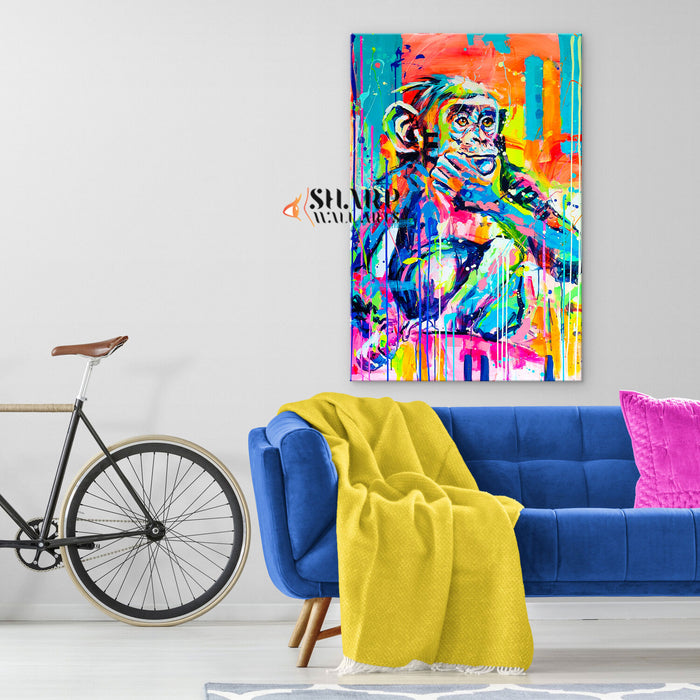 Thinking Monkey Colorful Canvas Wall Art