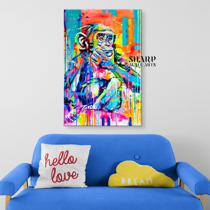 Thinking Monkey Colorful Canvas Wall Art