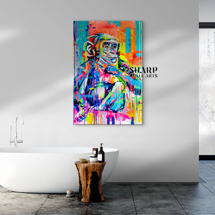 Thinking Monkey Colorful Canvas Wall Art