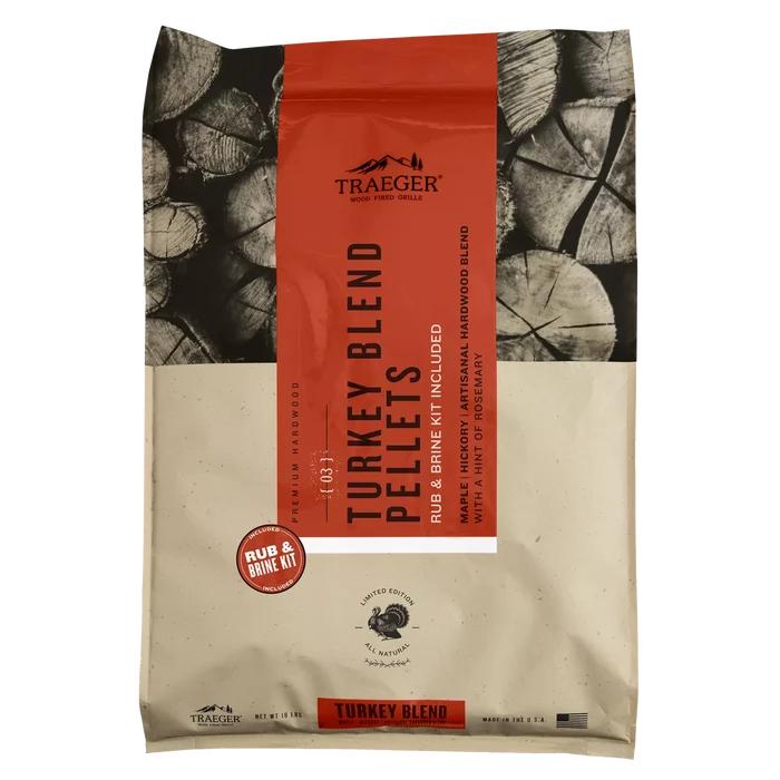 TRAEGER - Limited Edition Turkey Blend Hardwood Pellets + Orange Brine & Turkey Rub Kit