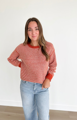 Two Tone Orange & Ivory Stripe Sweater