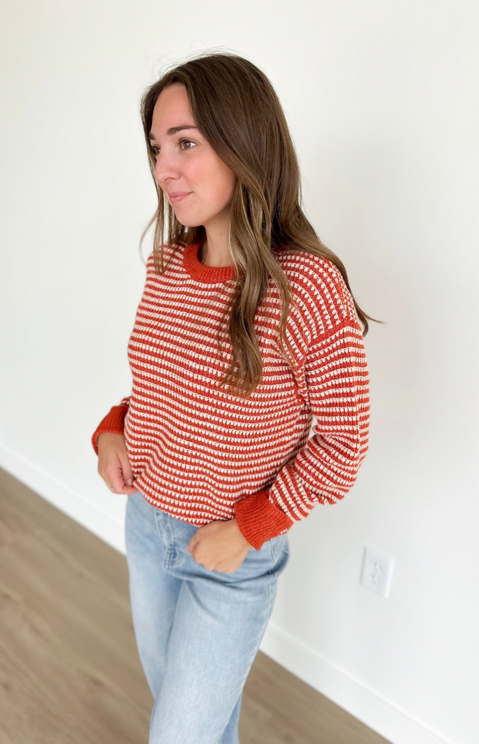 Two Tone Orange & Ivory Stripe Sweater