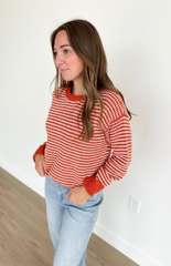 Two Tone Orange & Ivory Stripe Sweater