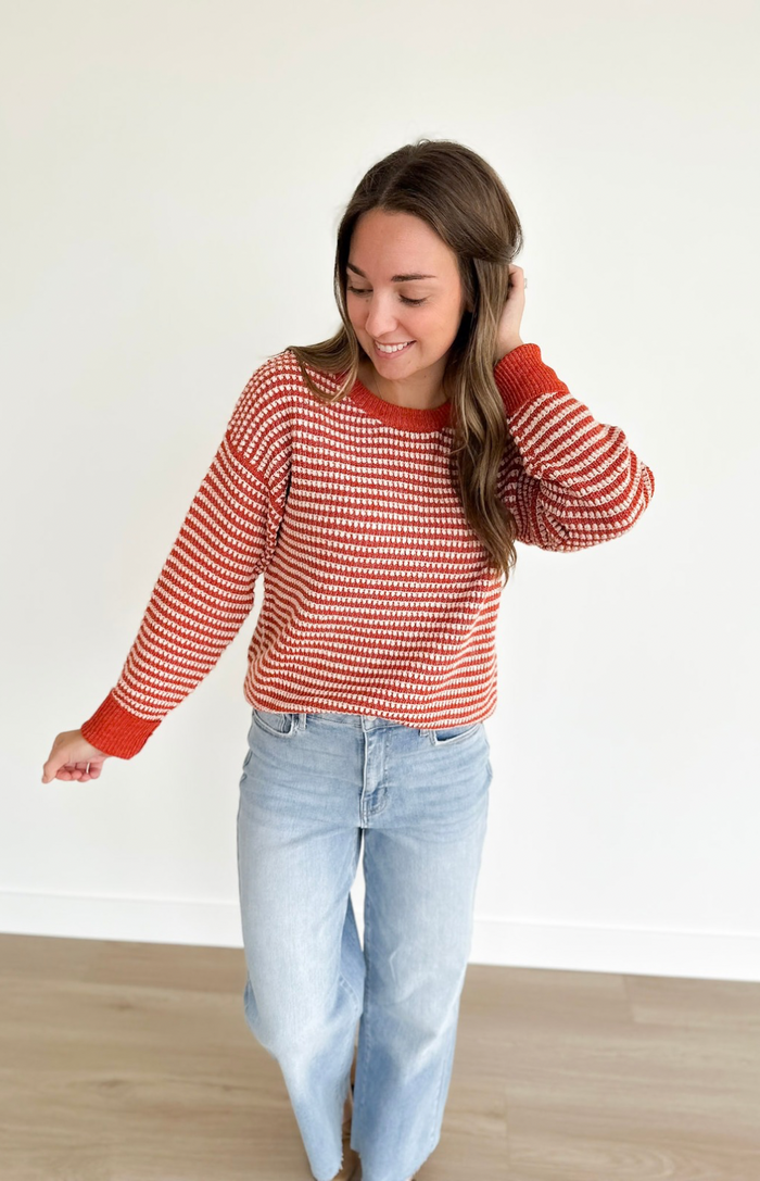 Two Tone Orange & Ivory Stripe Sweater