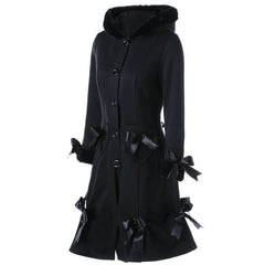 Vintage Black Lace BowKnot Hooded Coat