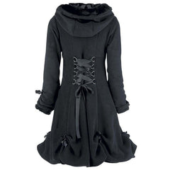 Vintage Black Lace BowKnot Hooded Coat