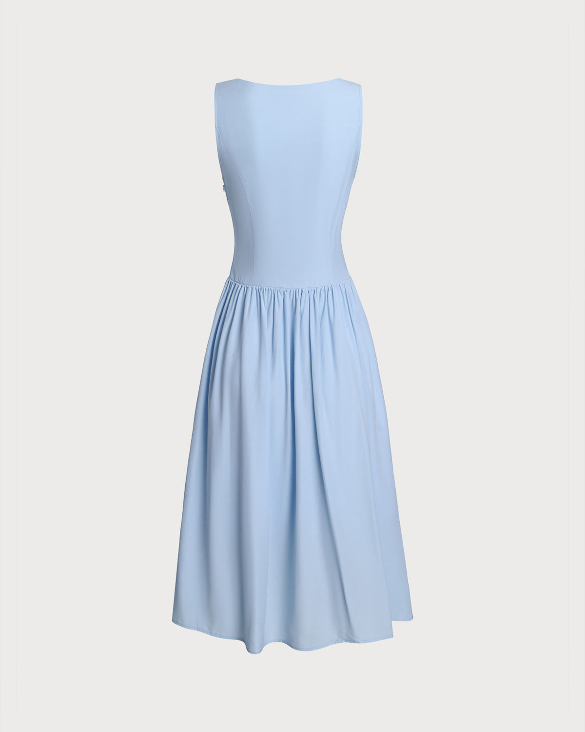 Blue V Neck Button Sleeveless Midi Dress