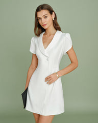 Beige Collar Button Satin Mini Dress