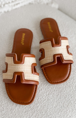 Woven Straw-Textured Slip On Sandals (2 Colors)