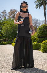 Dalia Maxi Dress ~ Black Luxe Satin