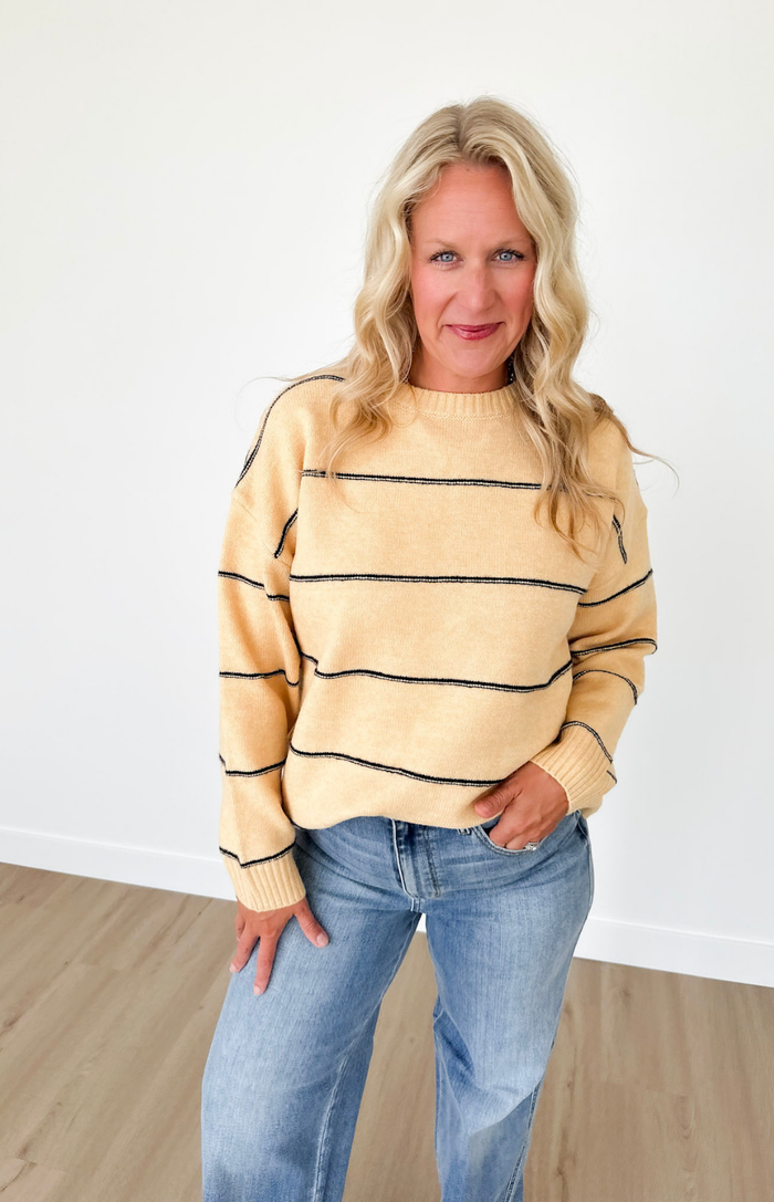 Yellow Knit Navy Thin Striped Sweater