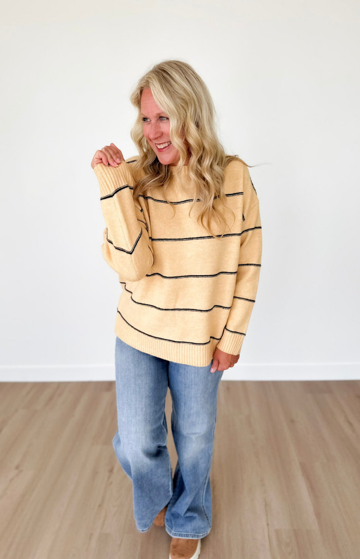 Yellow Knit Navy Thin Striped Sweater